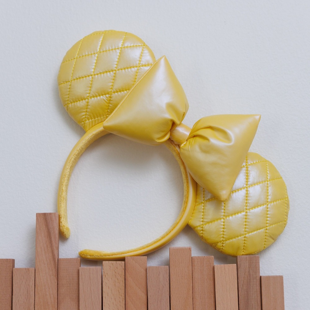 Disney Parks Minnie Mouse Quilted Yellow Puffy Bow Ear Headband Accessory